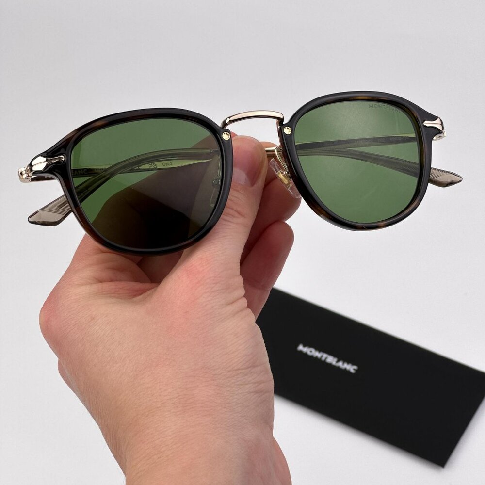Montblanc Men Sunglasses Havana Gold Green Round Frame Green | Model MB0336S 002